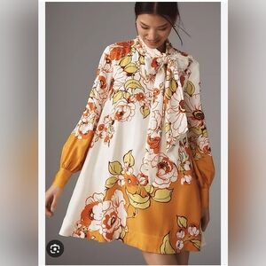 Maeve Anthropologie CAROLINE Orange and White Floral Dress